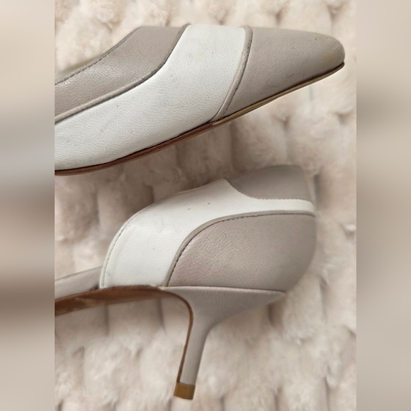 Christian Dior Gray White Colorblock Leather Pointed Kitten Heels - Picture 9 of 14